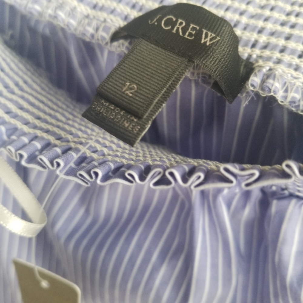J. Crew Stripe Off Shoulder Blouse Size 12/Large Blue White Stripe - Picture 10 of 10
